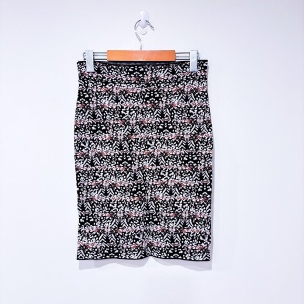 BCBGMAXAZRIA‎ Black Abstract Print High Rise Knit Pencil Skirt Medium